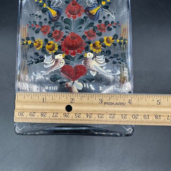 Vintage Glass Decanter Bottle Enamel Painted Floral Birds Red Yellow Blue READ - Picture 11 of 12
